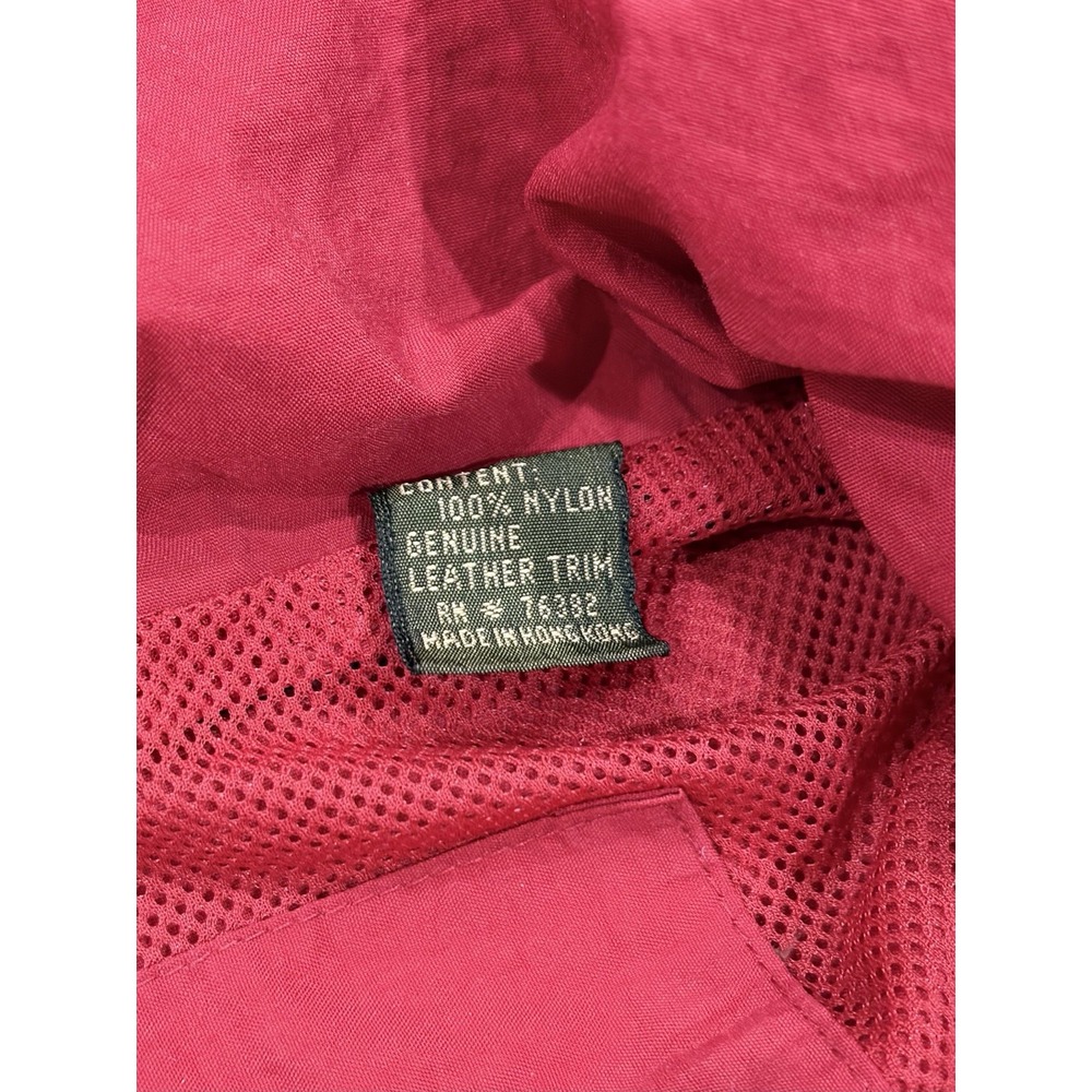 Vintage 90s Timberland Windbreaker Jacket Leather Trim Red Large Hooded - Picture 5 of 9